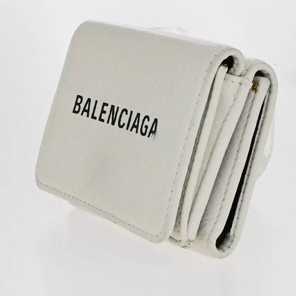 BALENCIAGA Logo Everyday Mini Trifold Compact Wallet Leather White Italy - Picture 14 of 16